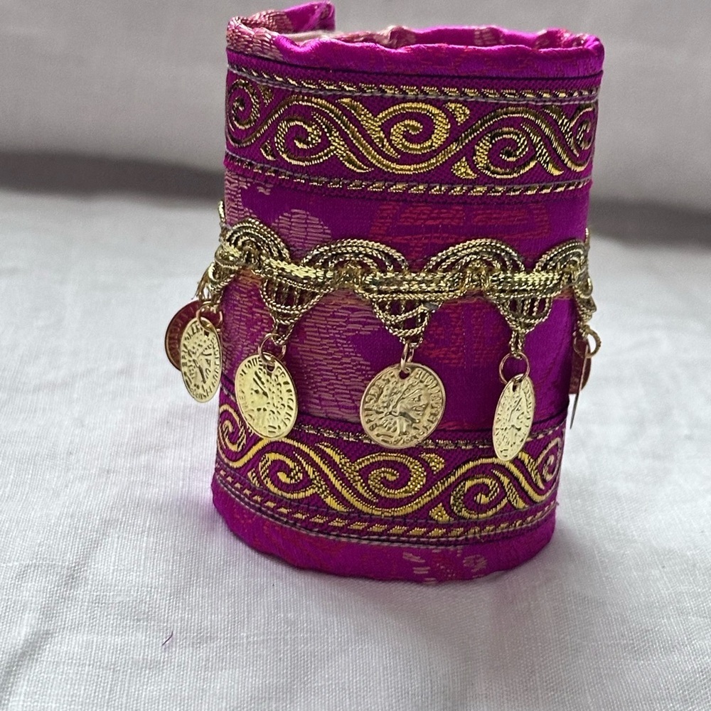 RUBYRUDI Cuff Bracelet Handcrafted OOAK Fabric Embellished Artisan Wearable Art - Picture 6 of 16
